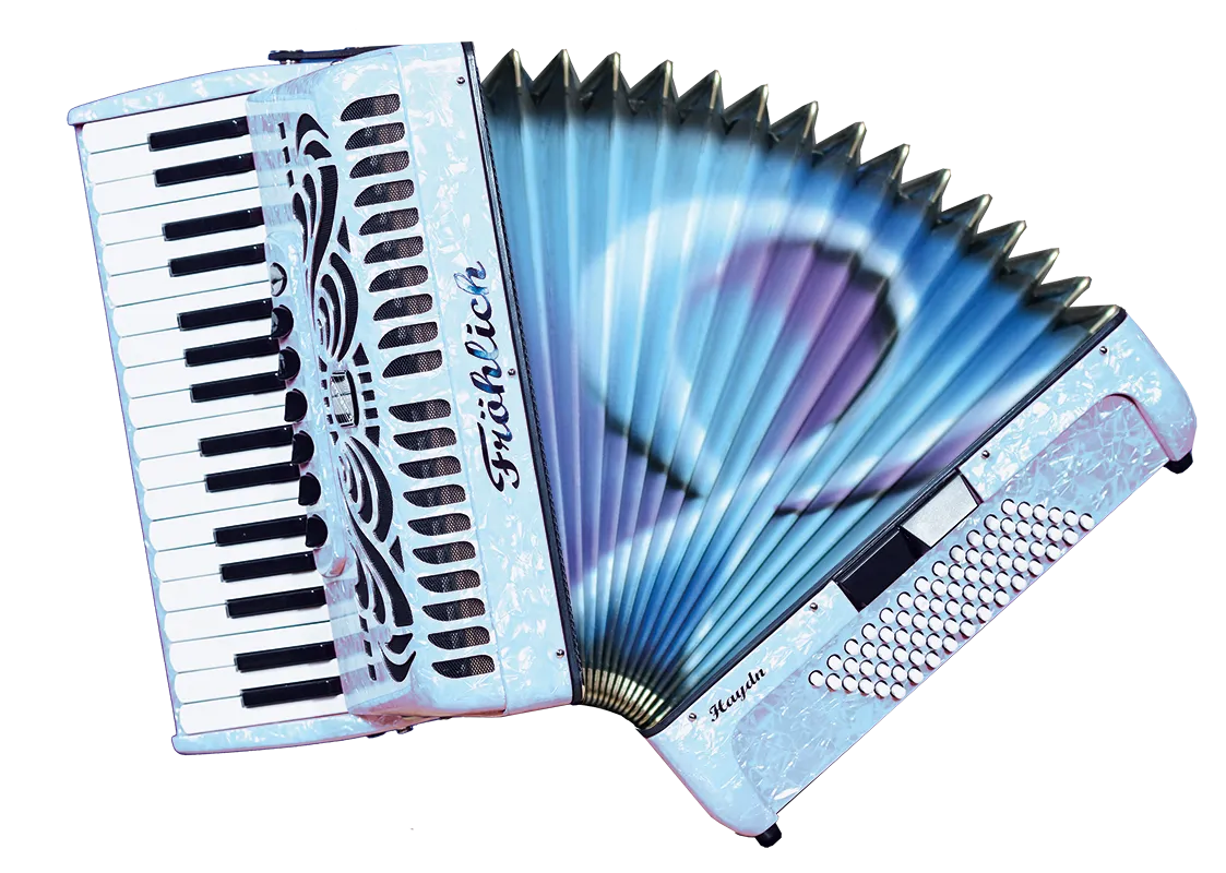 Fröhlich Akkordeon Haydn Trend Line in Hellblau Perloid mit Motiv 13 - Blauer Wirbel